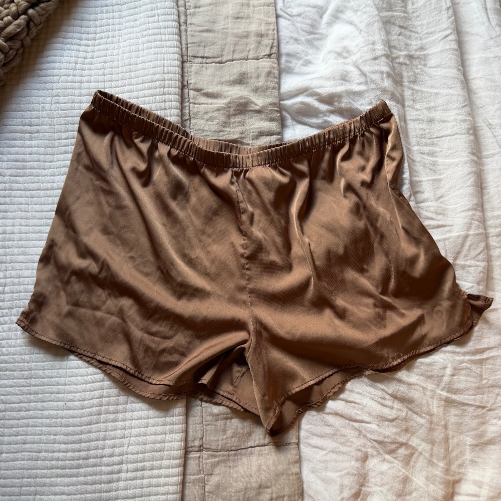 Stars Above Satin Pajama Shorts, Size XL, Taupe